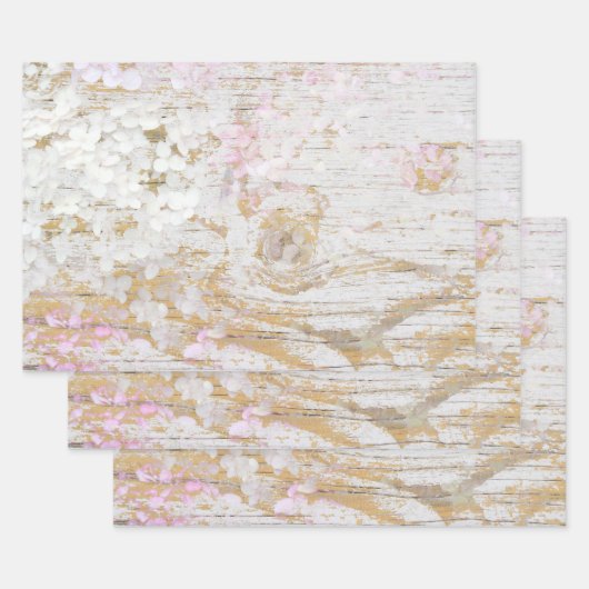 Hydrangea Floral White Distress  Wood Inpakpapier Vel (Set)
