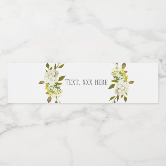 Hydrangea florale witte bloemen waterfles etiket (Enkel label)