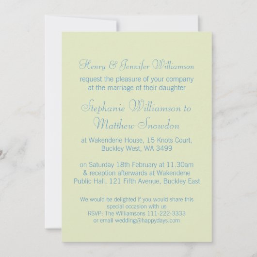 Hydrangea florblue green trouwuitnodiging kaart (Achterkant)