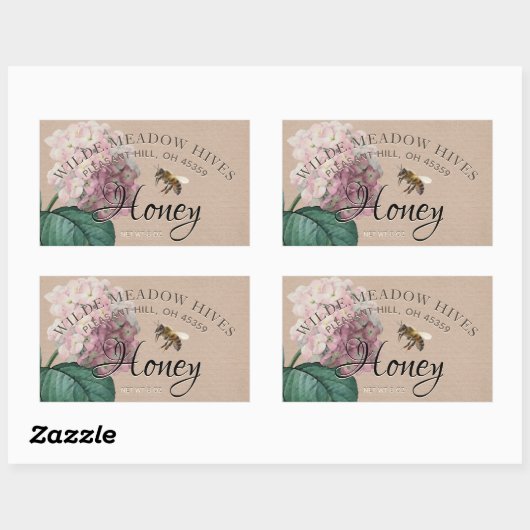 Hydrangea flower & bee Honey Label Kraft (Vel)