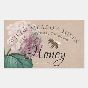  Hydrangea flower & bee Honey Label Kraft