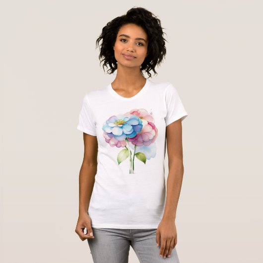 Hydrangea Flower in Waterverf stijl T-shirt (Voorkant volledig)