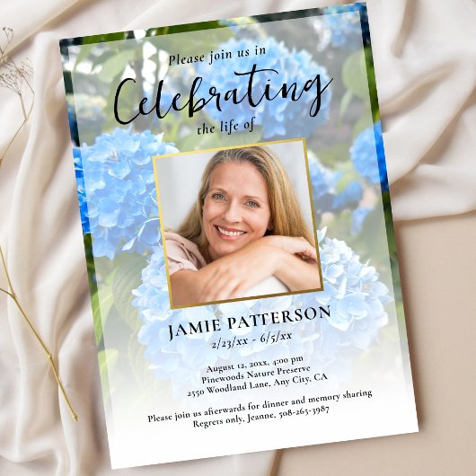 Hydrangea Flower Life Celebration Photo Funeral  Kaart