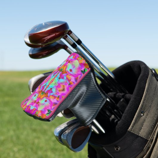Hydrangea Flower Petals in Aqua Magenta en Oranje Golfheadcover (Insitu)