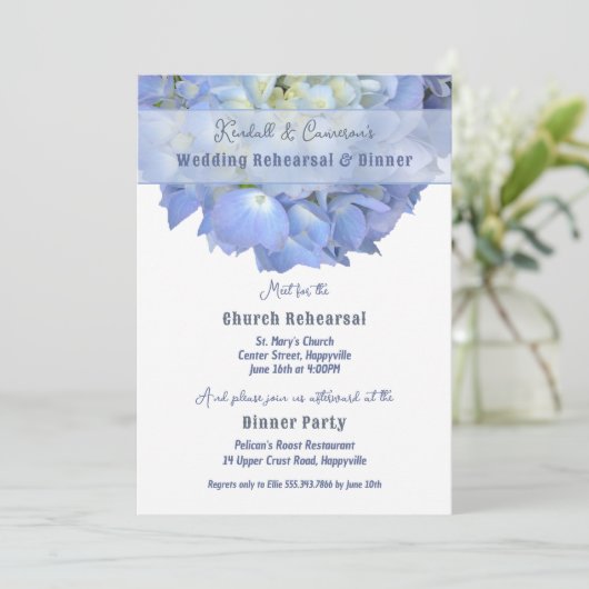 Hydrangea Flower Wedding Rehearsal Dinner Kaart (Staand voorkant)
