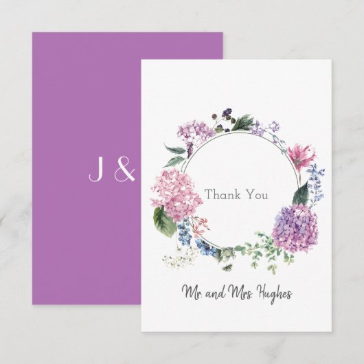 Hydrangea flower wreatbruiloft met als thema Dank Bedankkaart (Voorkant / Achterkant)