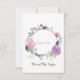 Hydrangea flower wreatbruiloft met als thema Dank Bedankkaart