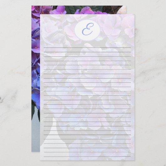 Hydrangea Flowers Bckground Monogram Initiaal Briefpapier (Voorkant / Achterkant)