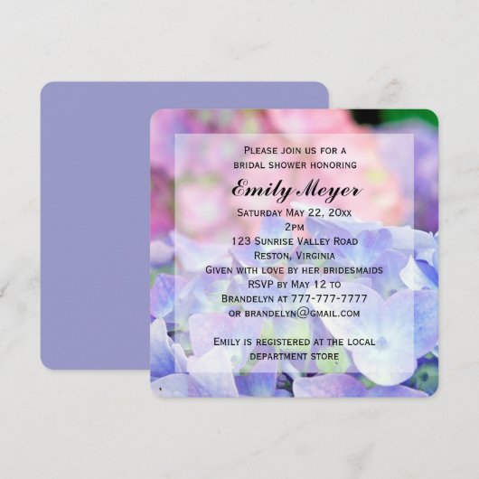 Hydrangea Flowers Bridal Shower Invitation Kaart (Voorkant / Achterkant)