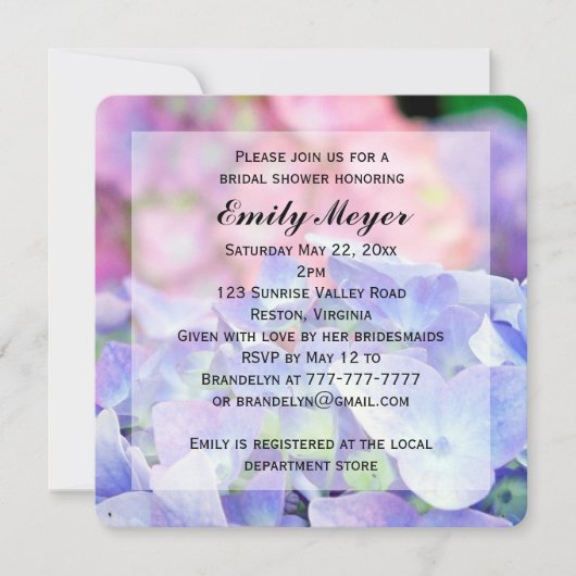 Hydrangea Flowers Bridal Shower Invitation Kaart (Voorkant)