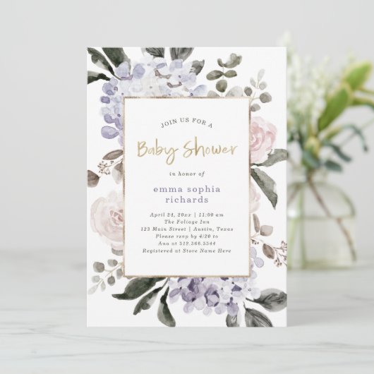  Hydrangea Flowers en Gold | Baby shower Kaart (Staand voorkant)
