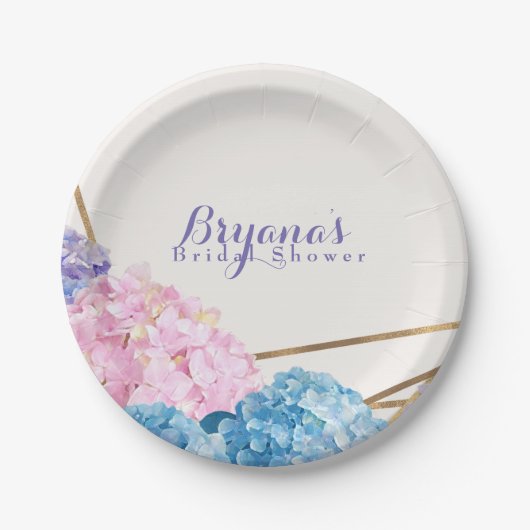 Hydrangea Flowers & Gold Chic Elegant Spring Papieren Bordje (Voorkant)