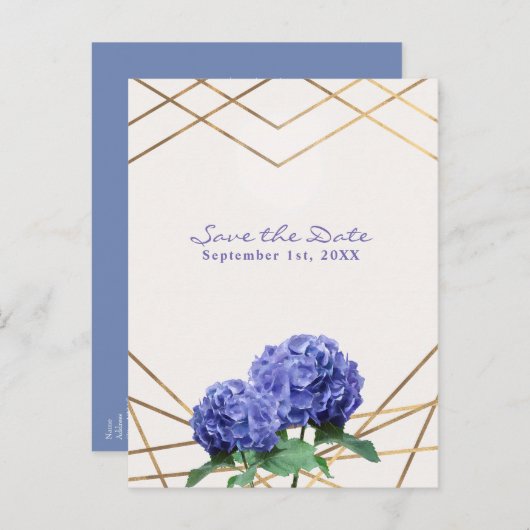 Hydrangea Flowers & Gold Elegant Save the Date Aankondigingskaart (Voorkant / Achterkant)