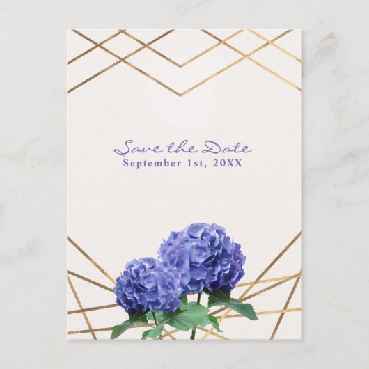 Hydrangea Flowers & Gold Elegant Save the Date Aankondigingskaart (Voorkant)