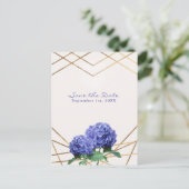 Hydrangea Flowers & Gold Elegant Save the Date Aankondigingskaart (Staand voorkant)