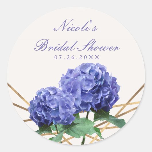 Hydrangea Flowers & Gold Lines Elegant Favor Ronde Sticker (Voorkant)