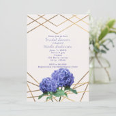 Hydrangea Flowers & Gold Lines Elegante Uitnodigin Kaart (Staand voorkant)