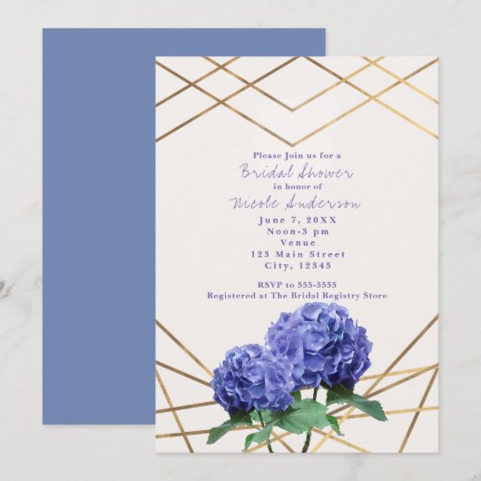 Hydrangea Flowers & Gold Lines Elegante Uitnodigin Kaart (Voorkant / Achterkant)
