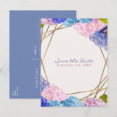 Hydrangea Flowers & Gold Spring Save the Date Aankondigingskaart (Voorkant / Achterkant)