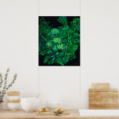 Hydrangea Flowers & Horseradish Floral Black Green Poster (Keuken)