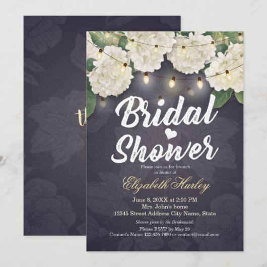 Hydrangea Flowers String Lights Blue Vrijgezellenf Kaart (Voorkant / Achterkant)