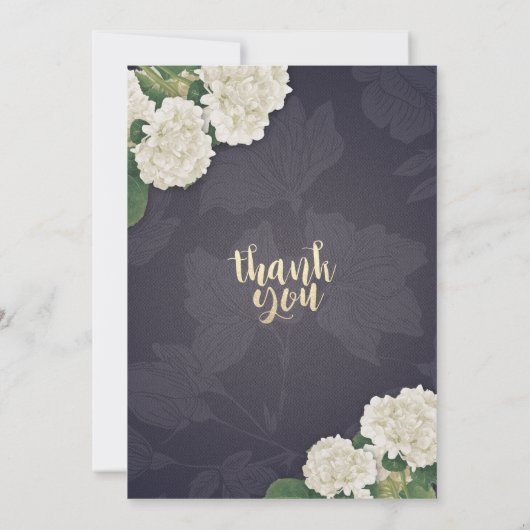 Hydrangea Flowers String Lights Navy Blue Wedding Kaart (Achterkant)