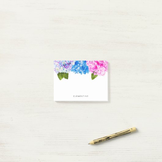 Hydrangea Flowers Waterverf | Jouw namen toevoegen Post-it® Notes (Op bureau)