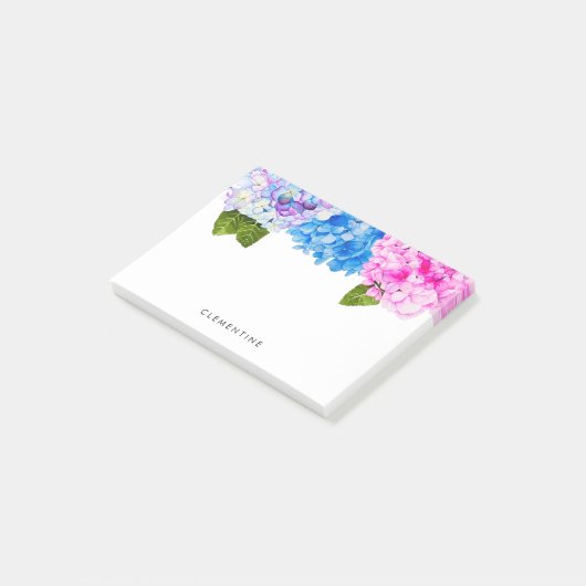 Hydrangea Flowers Waterverf | Jouw namen toevoegen Post-it® Notes (Schuin)