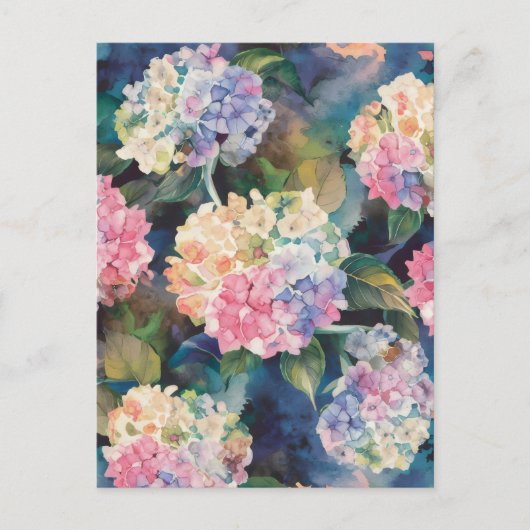 Hydrangea Flowers Waterverf Patroon Blank Briefkaart (Voorkant)