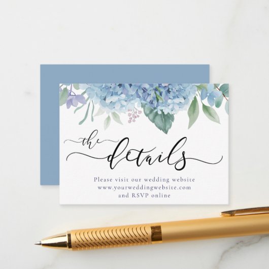 Hydrangea flowers Wedding Website Informatiekaartje (Voorkant / Achterkant in situ)
