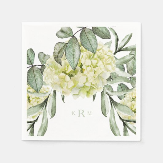 Hydrangea Foliage Mint Monogram Cocktail servetten (Voorkant)