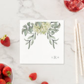 Hydrangea Foliage Sage Monogram Cocktail Napkins Servet (Insitu)