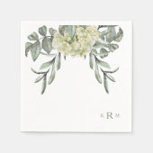 Hydrangea Foliage Sage Monogram Cocktail Napkins Servet (Voorkant)