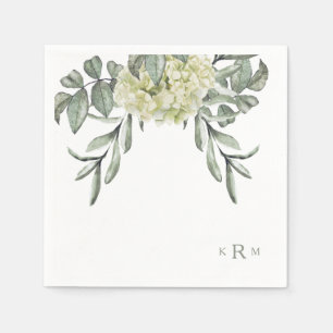 Hydrangea Foliage Sage Monogram Cocktail Napkins Servet