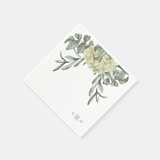 Hydrangea Foliage Sage Monogram Cocktail Napkins Servet (Hoek)