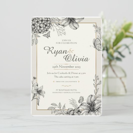 Hydrangea Gepersonaliseerd Elegant Vintage Wedding Kaart (Staand voorkant)