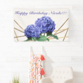 Hydrangea & Gold Elegant Bloemen Bruiloftsbanner Spandoek (Insitu)