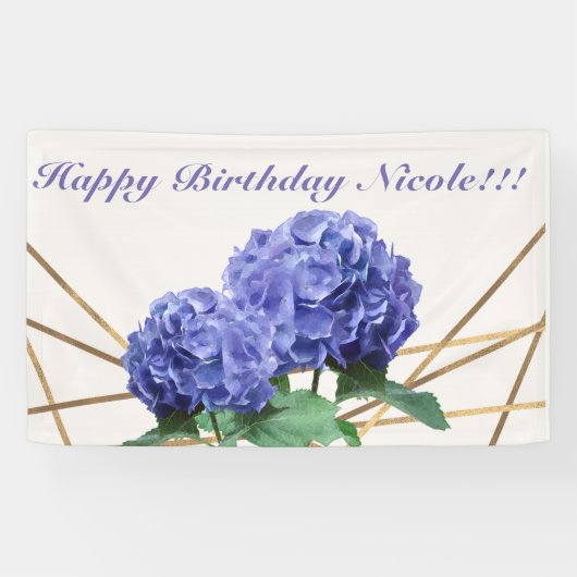 Hydrangea & Gold Elegant Bloemen Bruiloftsbanner Spandoek (Horizontaal)