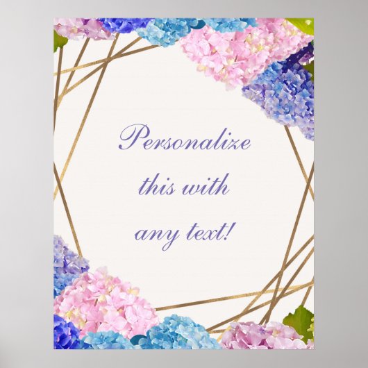 Hydrangea & Gold Floral Chic Spring Wedding Banner Poster (Voorkant)