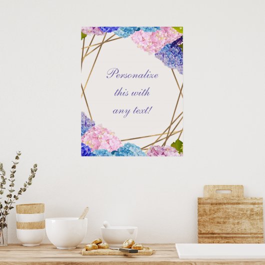 Hydrangea & Gold Floral Chic Spring Wedding Banner Poster (Keuken)