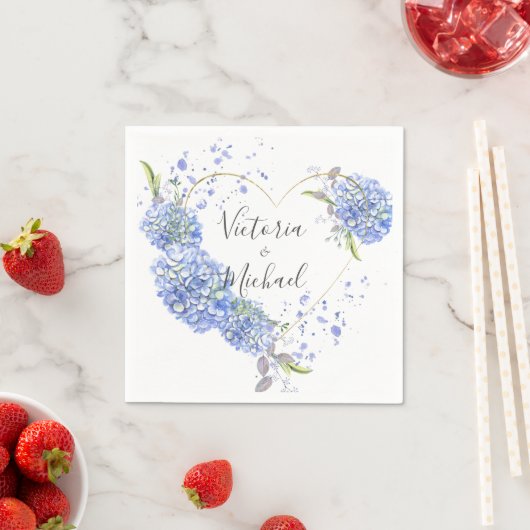 Hydrangea Gold Heart Waterverf Wedding Servet (Insitu)