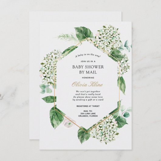 Hydrangea Gold Lijst Baby shower per Mail Kaart (Voorkant / Achterkant)