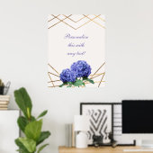 Hydrangea & Goud Elegante Bloemige Trouwbanner Poster (Thuiskantoor)
