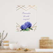 Hydrangea & Goud Elegante Bloemige Trouwbanner Poster (Keuken)
