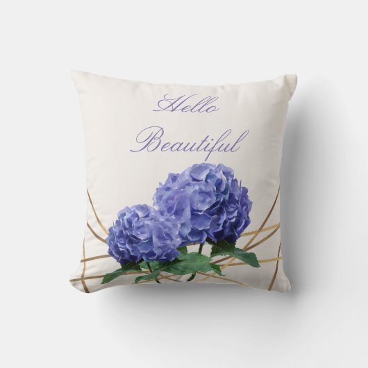 Hydrangea & Goud Elegante Bloemstuk Persoonlijk Kussen (Voorkant)