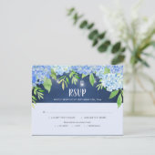 Hydrangea Greenery Navy Mason Jar Lights RSVP Kaartje (Staand voorkant)