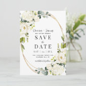 Hydrangea & Groen Bruiloft Save The Date (Staand voorkant)