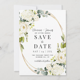 Hydrangea & Groen Bruiloft Save The Date