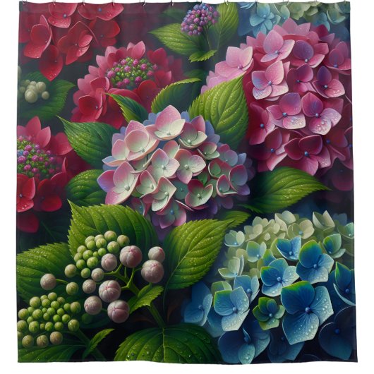 Hydrangea Harmony: Dew-Kissed Elegance Douchegordijn (Voorkant)