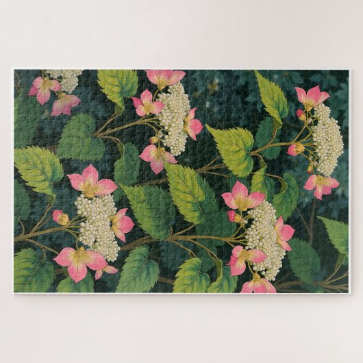 Hydrangea Harmony – Retro Japanse Bloemen JiPuzzel Legpuzzel (Horizontaal)